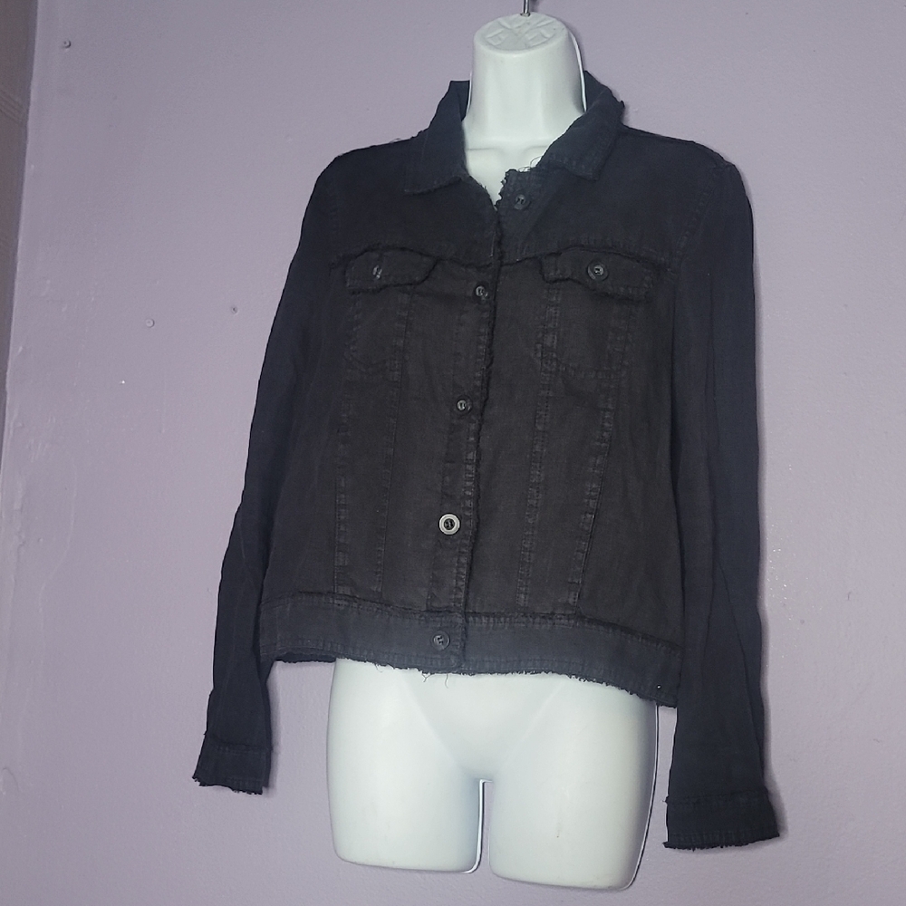 Women's Black Denim Jacket - Classic Button Front